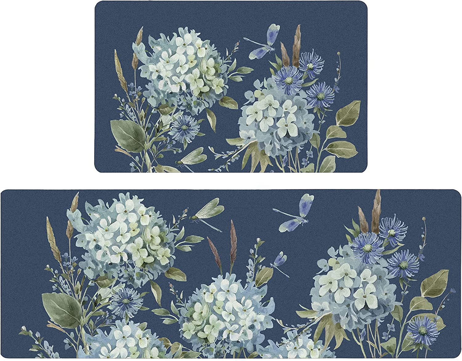Xsinufn Dull Blue Floral Farmhouse Kitchen Rugs Set 2 Piece Colorful