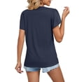 thumbnail image 5 of Cotton T shirts For Women, V Neck Ruffle Sleeve Short Sleeve Summer Loose Lace Casual Basic Tops, Dark Blue, 5 of 5