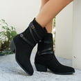 thumbnail image 3 of Womens Wide Calf Ankle Boots Suede Pointed Toe Casual Stacked Heel Strappy Pull on Chelsea Booties, 3 of 5