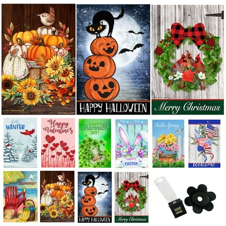 Country Charm Garden Flags (Set of 10) Double Sided 12 x 18 inch Seasonal Outdoor Flags with Wind Clip and Stopper