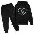 thumbnail image 2 of WRKEKC Toddler Winter Outfits for Girls Boys 3-14 Years Heartbeat Print Long Sleeve Hoodie and Drawstring Jogger Pants Two Piece Fun Warm Fall Set, 2 of 3