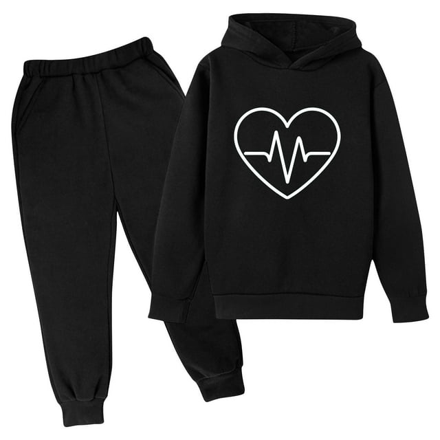 Odeerbi 3-14 Años Niños Niñas San Valentín Conjuntos Amor Impreso Sudaderas Capuchas Pantalones Niños Manga Larga Sudaderas Con Capucha
