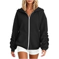 thumbnail image 2 of Mineart Women's Full Zip Hooded Drawstring Outerwear Ruched Cuff Long Sleeve Top with Pockets for Cold Weather Office Layering and Daily Errands, 2 of 7