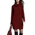 thumbnail image 1 of Fashnice Robe Chandail pour Femmes, Mini Robe à Enfiler, Col Roulé, Ample et Chaude, Bordeaux 2TG, 1 of 4