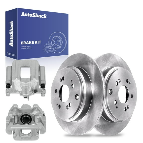 AutoShack 13.13" (333.5 mm) Rear Solid Brake Rotors   Calipers | Replacement for 2009-2015 Honda Pilot | 4-PC Brake Kit