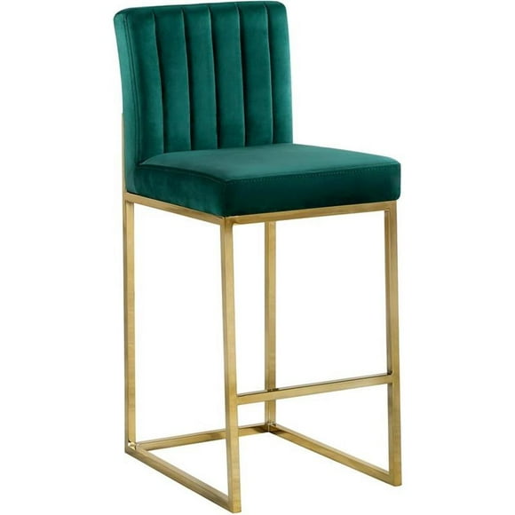 Meridian Furniture Giselle Tabouret de Comptoir en Velours de 26 Po H Vert