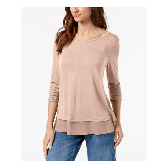 STYLE & COMPANY Womens Pink 3/4 Sleeve Scoop Neck Top Size: XS