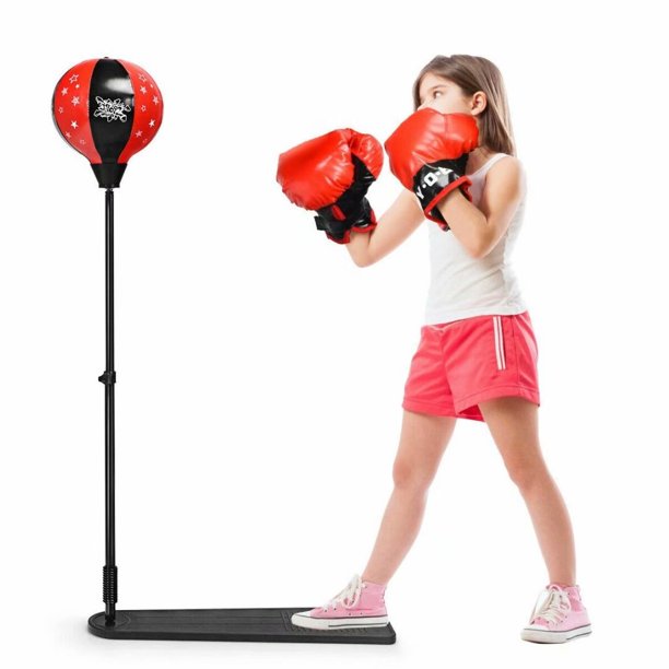 Kids Punching Bag with Adjustable Stand and Boxing Gloves