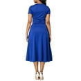 thumbnail image 5 of hirigin Women Elegant Asymmetric High Waist Solid Casual Short Sleeve V-Neck Dress, 5 of 9