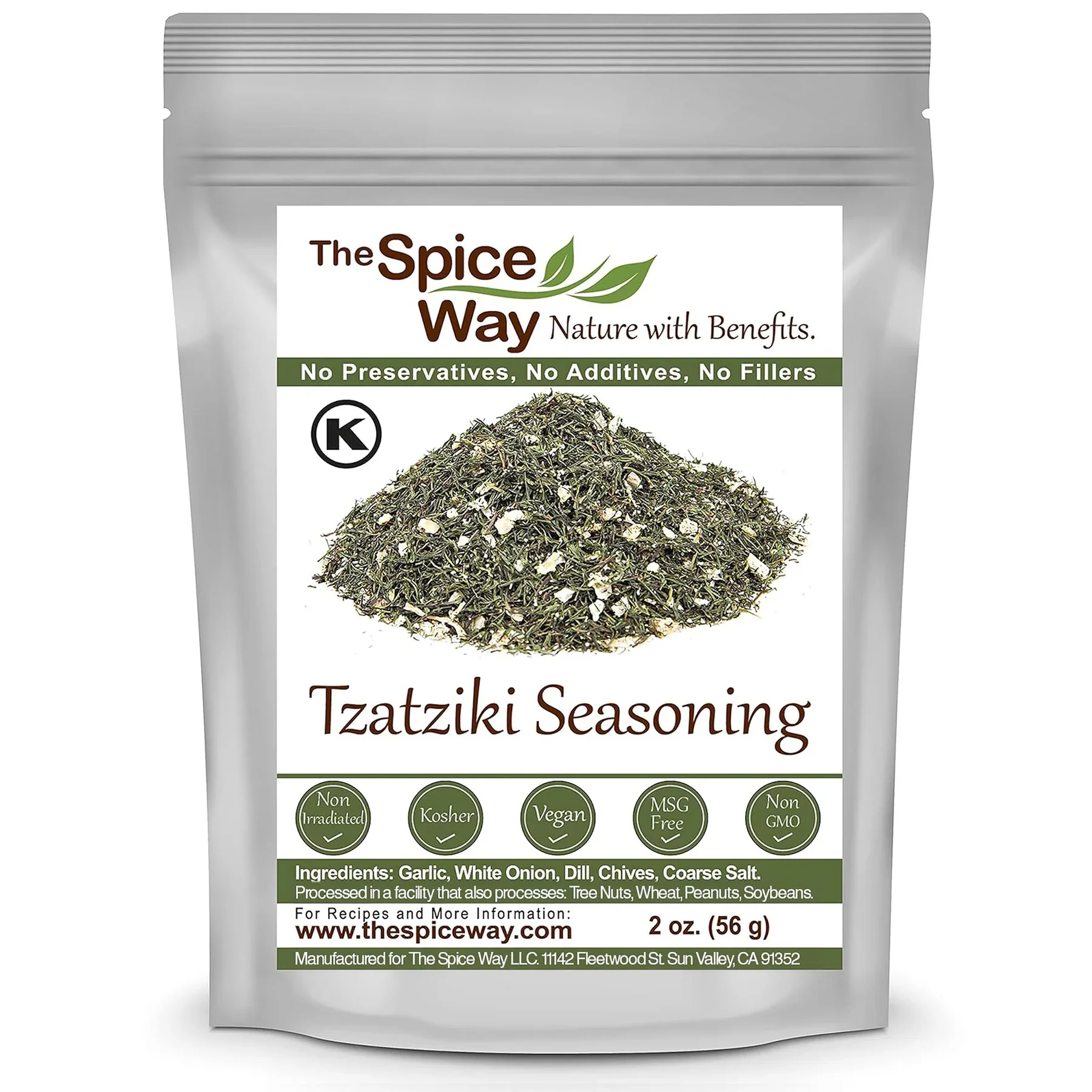 The Spice Way Tzatziki Spice Blend - Traditional Middle Eastern Spice Blend – All Natural – Resealable Pouch - 2 Oz.