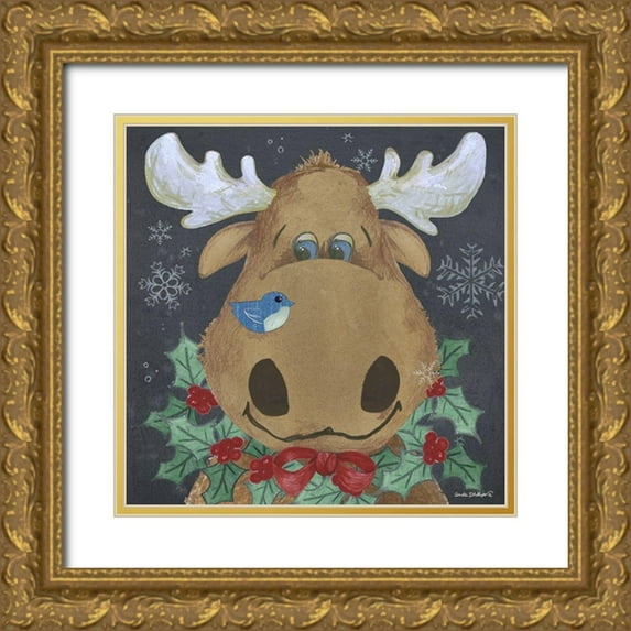Phillips, Anita 26x26 Gold Ornate Wood Framed with Double Matting Museum Art Print Titled - Christmas Moose