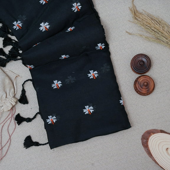 Black Colour Handloom Cotton Saree With Embroidery Blouse
