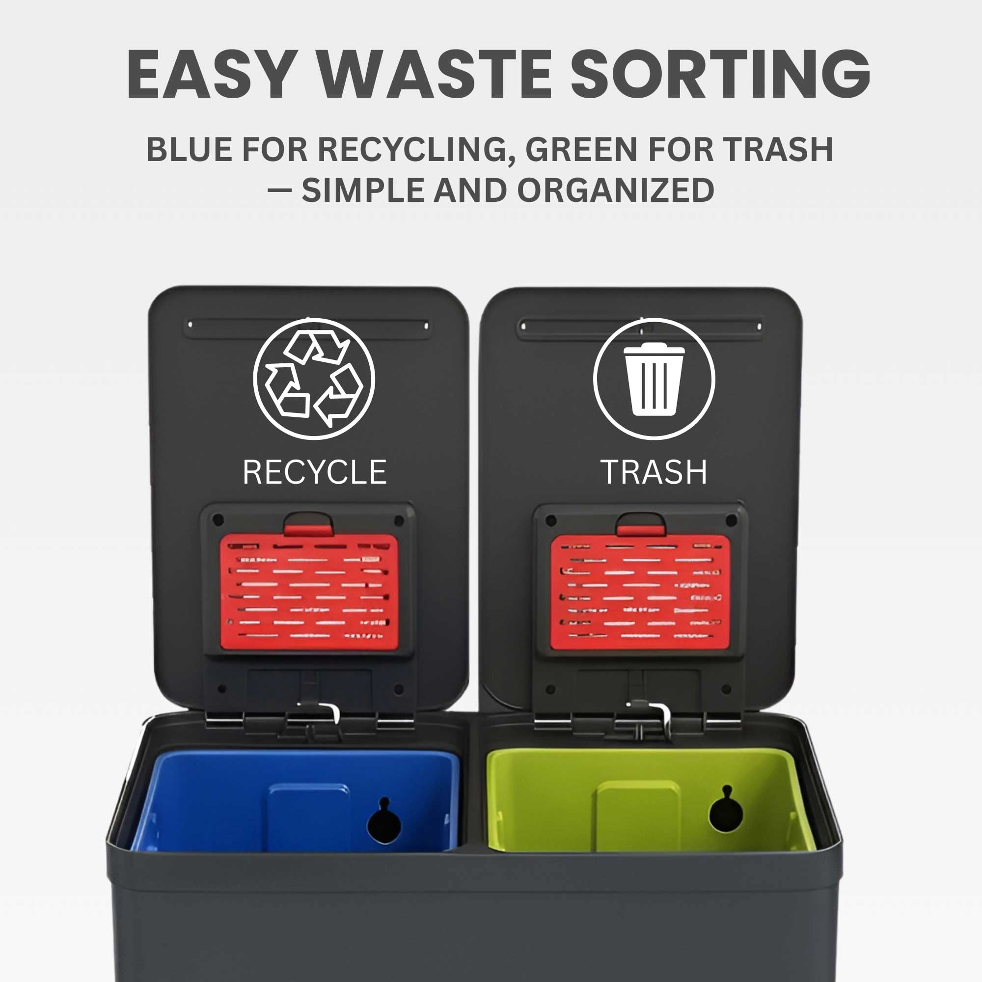 iTouchless 16 Gallon Kitchen Dual Trash & Recycling Bin with AbsorbX Odor Filters Matte Gray