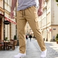 thumbnail image 2 of Nestiefly Mens Cargo Pants Relaxed Fit Chino Elastic Waist Multi Pocket Hiking Work Trousers Khaki L, 2 of 7