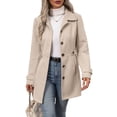 thumbnail image 2 of Women's Wool Blend Button Front Coat, Belted Mid-Length Overcoat, Elegant Lapel Collar Woolen Jacket Outerwear for Fall Winter 03-Complexion XXL, 2 of 5