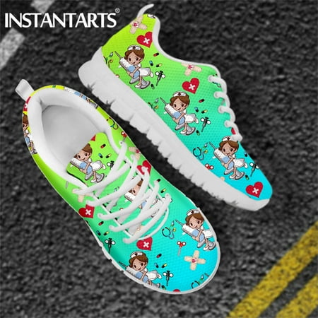 

Woman Flats Nurse Casual Shoes For Women 2024 Breathable Summer Sneakers Cartoon Nursing Print Lightweight Flat Lace Up Footwear