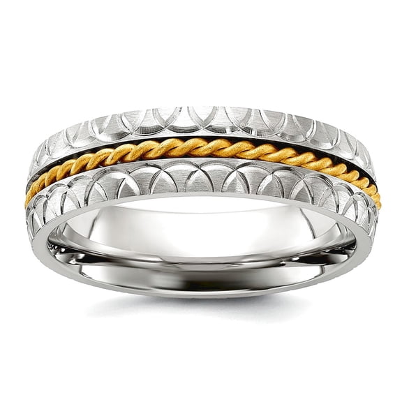 Titanium Polished and Textured Yellow Ip Plated Center 6mm Band Size 12.5 Ring for Women and Men