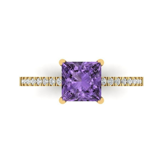 Solitaire with Accents Engagement Ring for Women - 1.62ct Simulated Alexandrite in 18K Yellow Gold Promise Ring