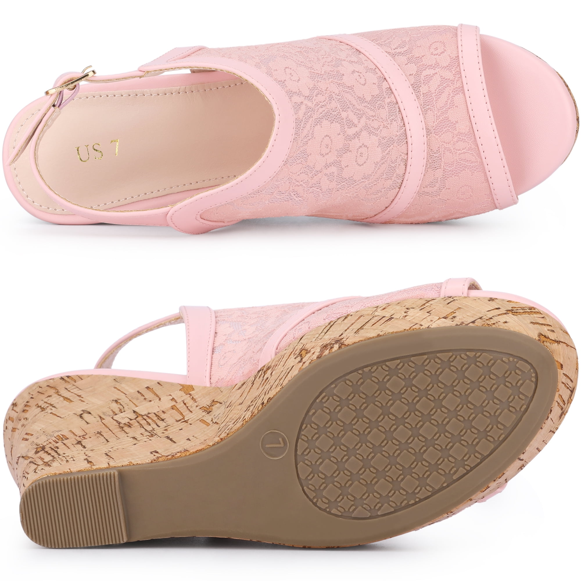 DARING DIVA Women's Open Toe Platform Heel Lace Wedges Sandals Pink 8