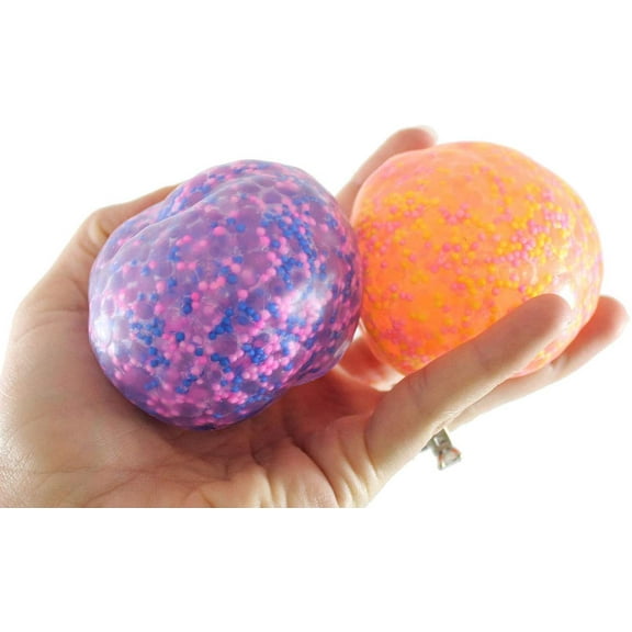 Set of 2 Large Confetti Bead Mold-able Stress Ball - Squishy Gooey Shape-able Squish Sensory Squeeze Balls OT (Random Colors)