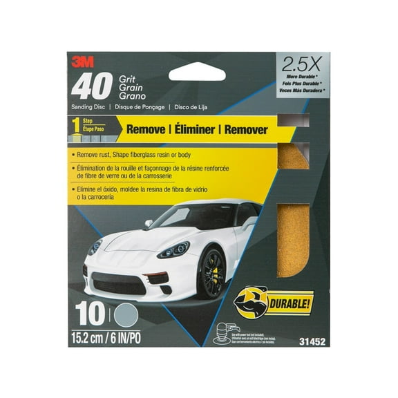 3M Sanding Discs with Stikit Attachment, 31452, 6 in, 40 grit, 10 pack
