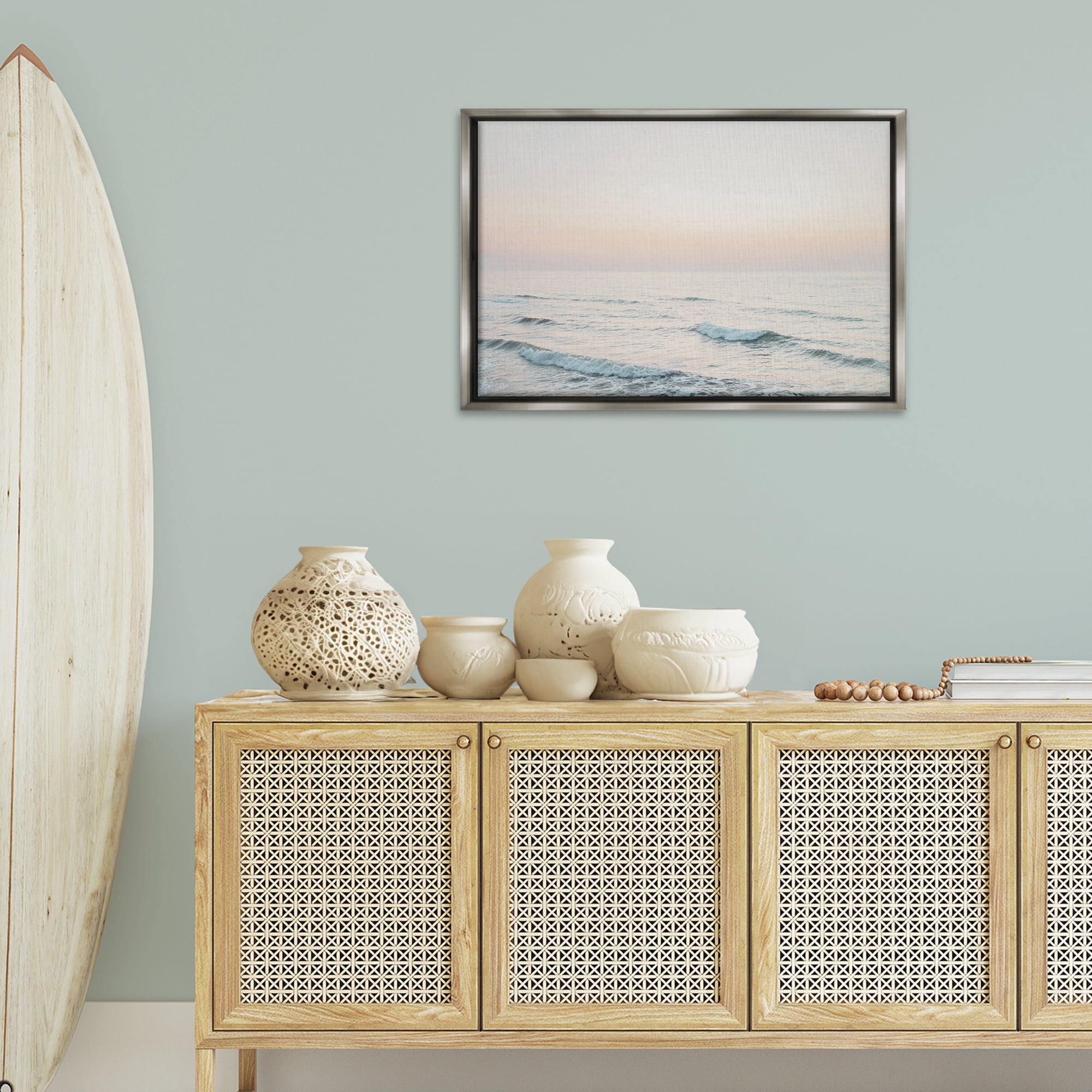 Stupell Industries Rolling Waves At Dawn Coastal Photography Gray Floater Framed Canvas Art Print Wall Art, 31 x 21
