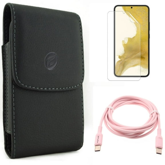 For Samsung Galaxy S21 (6.2") - Anti-Glare TPU Film Matte Screen Protector   PD Fast Charger USB-C to Type-C Pink 6ft Long Cable   Holster Leather Case Belt Clip