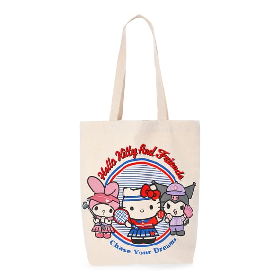Hello Kitty Women's Tennis Club 13.5" Tote Bag, Natural Canvas