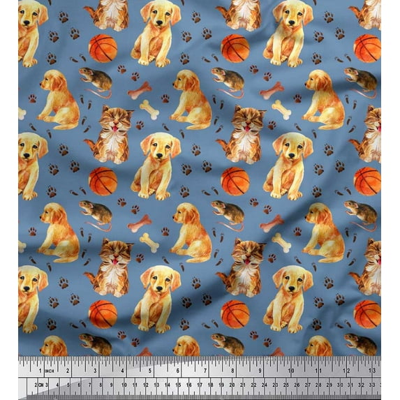 Soimoi Cotton Cambric Fabric Footprint,Dog & Cat Animal Print Fabric by The Yard 42 Inch Wide