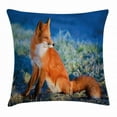 thumbnail image 1 of Fox Throw Pillow Cushion Cover, Serene Autumn Field in Cold Morning with Fox Nature Scenery Grass Perspicacious, Decorative Square Accent Pillow Case, 24 X 24 Inches, Blue White Orange, by Ambesonne, 1 of 2
