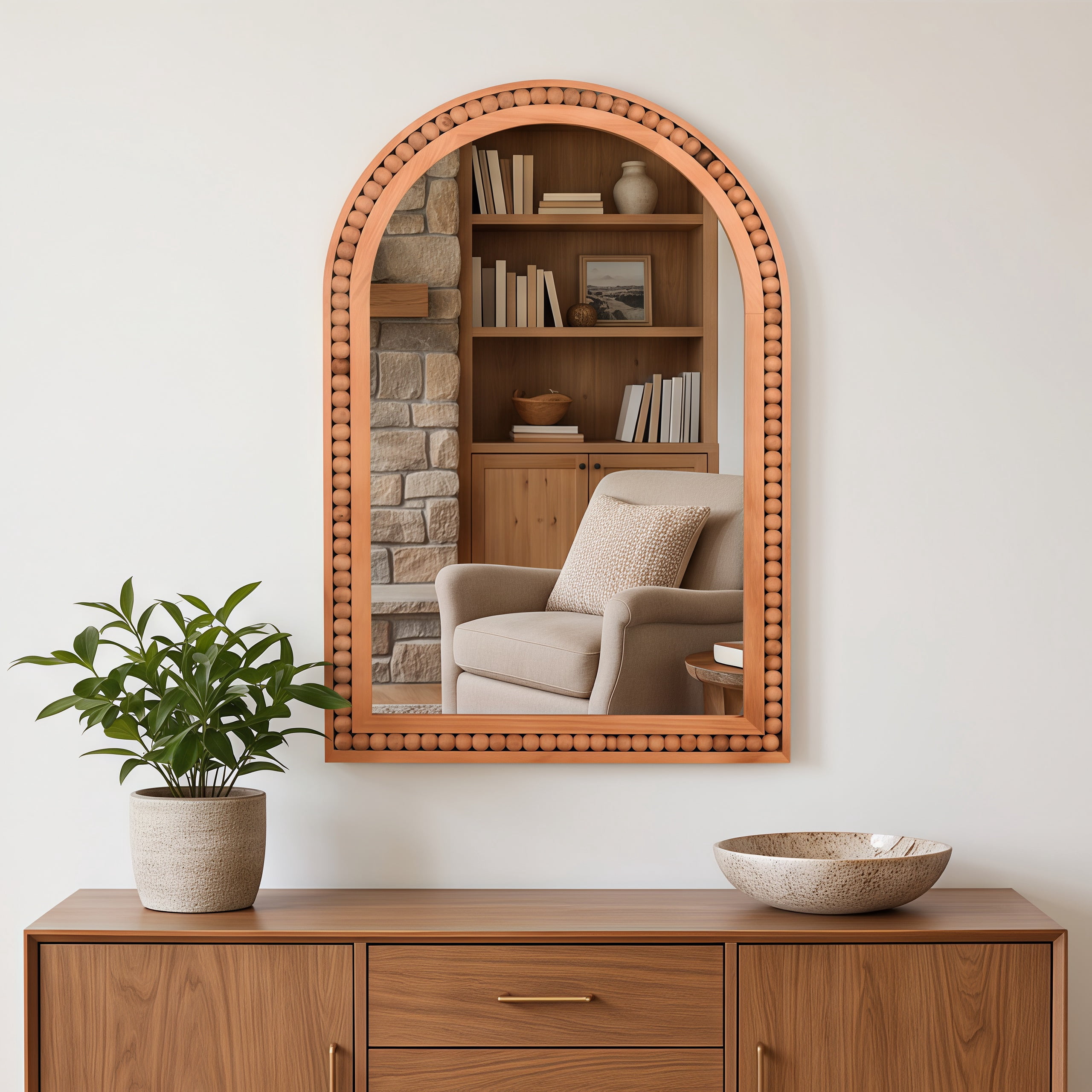 Leumius 30"x 20" Arch Wall Mirror Wall Mirror Rustic Wooden Frame Decorative Mirror for Entryway, Bathroom & Living Room,Brown