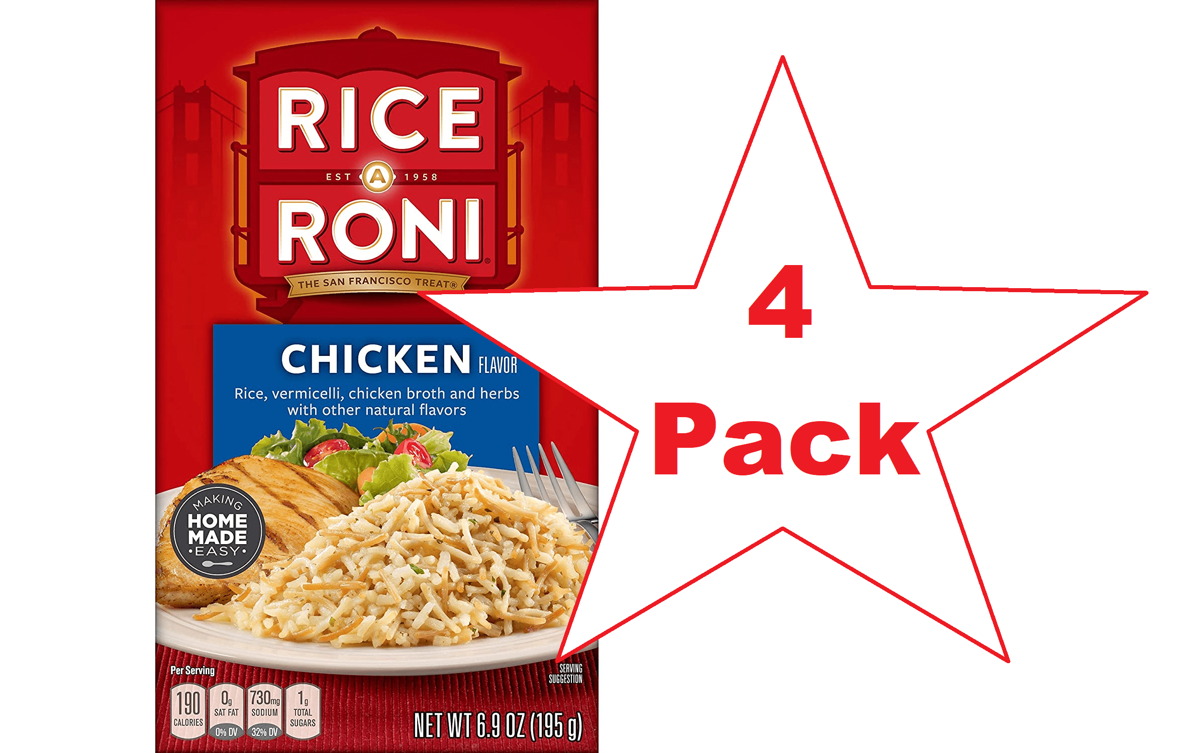 Rice A Roni Rice & Vermicelli Chicken Broth And Herbs Flavor 6.9 Oz (4 Pack)