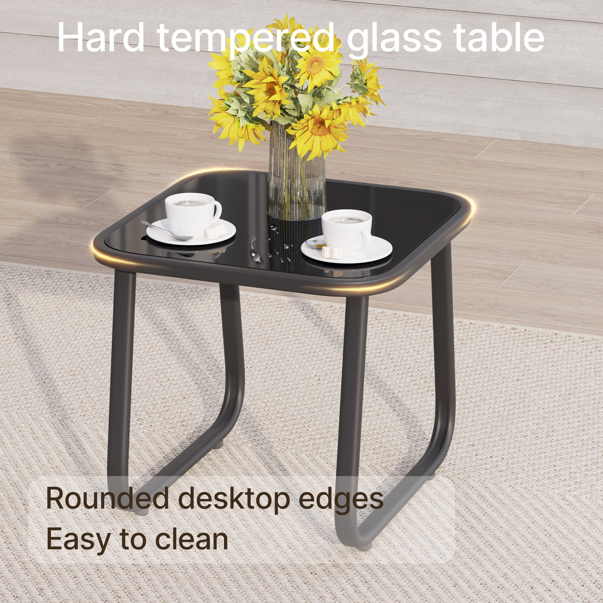 Patio Furniture Set, Aiho Outdoor Bistro Set with Glass Top Table, Textilene Patio Chairs Set for Poolside, Lawn, Black