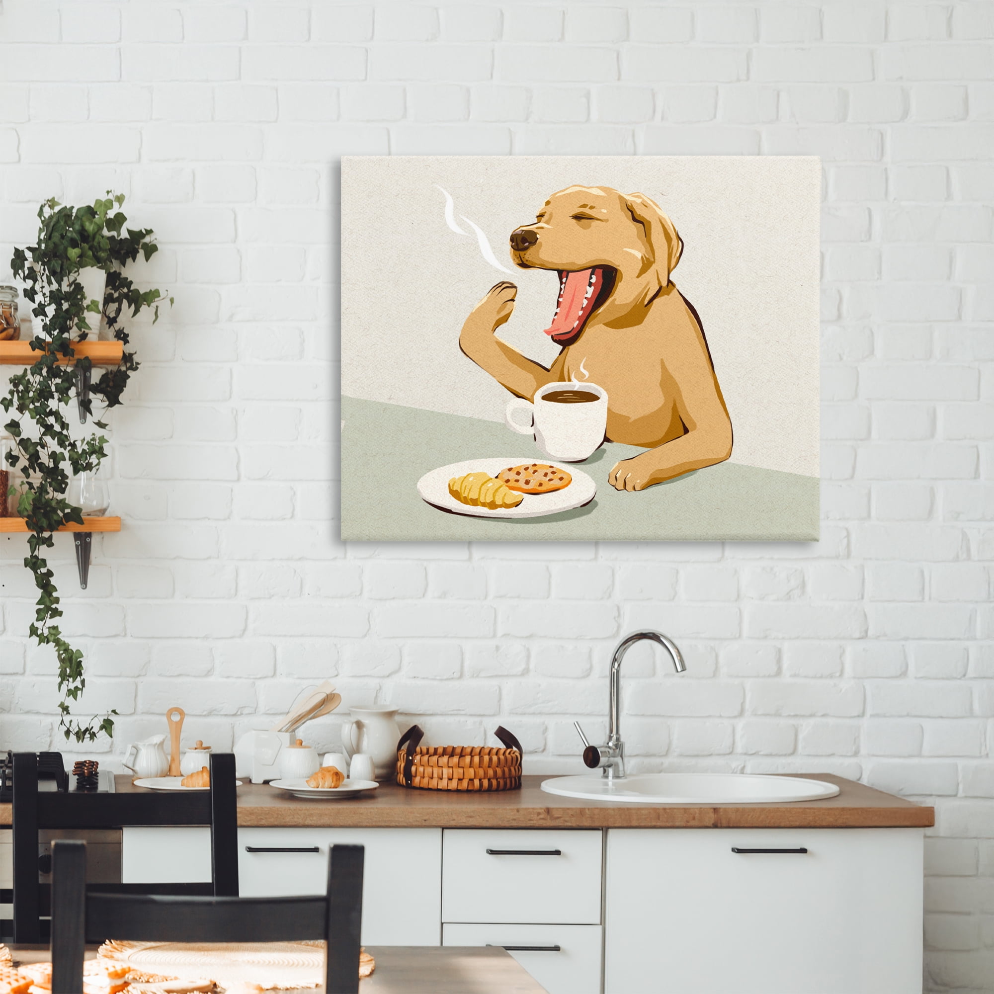 Stupell Industries Yawning Dog with Morning Coffee Canvas Wall Art, design by Ziwei Li