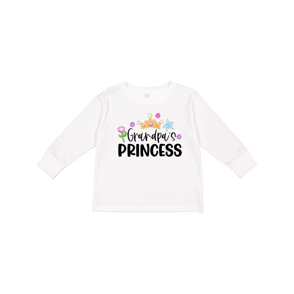 Inktastic Grandpa's Princess Crown and Flowers Girls Long Sleeve Toddler T-Shirt