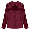 thumbnail image 7 of Women's Satin Dress Shirt Ruffle Lepal Collar Elegant Long Sleeve Top Fashion Blouse Wine S, 7 of 7
