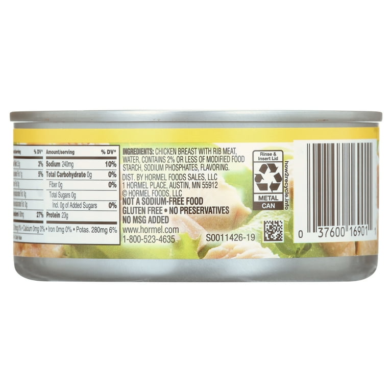 Hormel Low Sodium Chunk Meat, Premium No Salt Added Chicken Breast