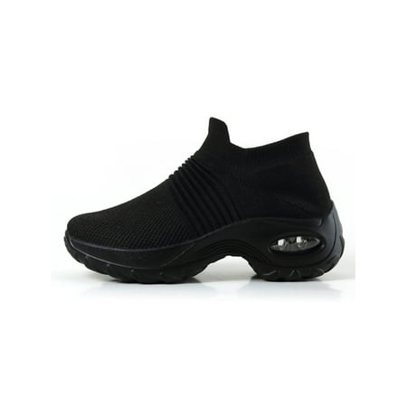 

Tenmix Ladies Shoes Slip On Sock Sneaker Air Cushion Sneakers Mesh Trainers Women Elastic Non-Slip Running Shoe Black 10