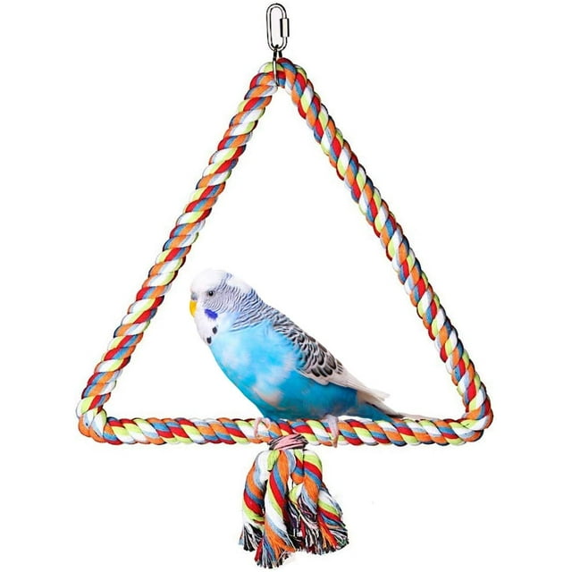 Oiseau Triangle Corde Balançoire Coloré Perche à Mâcher Jouet pour Perroquets Perruche Cacatiel Cacatoès 15cm