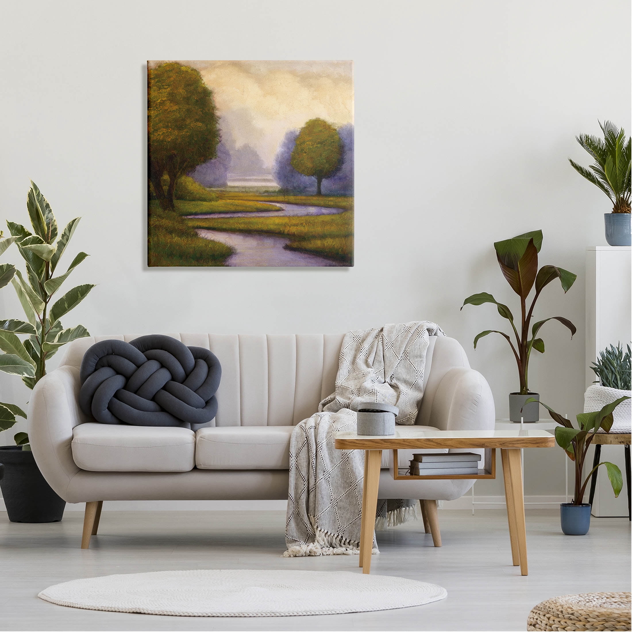 Winding Stream Landscape River Landscape Painting Gallery Wrapped Canvas Print Wall Art