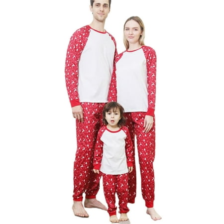 

Peyakidsaa Christmas Parent-Child Pajamas Cartoon Elk Print Nightwear Soft Long Pants / Infants Romper Family Matching Set