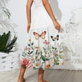 thumbnail image 4 of WTOBBY Women's Floral Print Flowy Flared Skirt with Ruffle Hem, A-Line Elastic Waist Elegant Tiered Layered Bohemian Long Skirt for Casual Summer and Beach Events,Beige L, 4 of 4