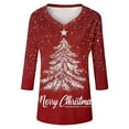 thumbnail image 4 of Fiaer Womens V Neck T Shirts Christmas 3/4 Sleeve Plus Size Tshirts Snowflakes Fashion Casual Baggy Xmas Tops Red XL, 4 of 4