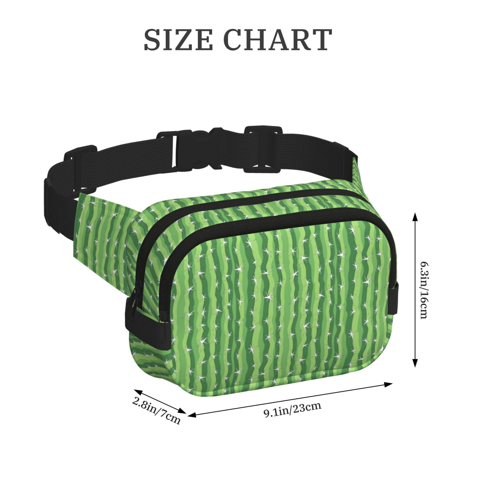 Picia Cactus Print Square Double-Layer Waist Bag Mini Adjustable Waist Belt Bag Exercise Running Travel Hiking