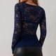 thumbnail image 3 of Top de malla transparente para mujer, manga larga, cuello alto con encaje floral, blusa transparente - Camisa ligera con capas, color negro, 3 of 4