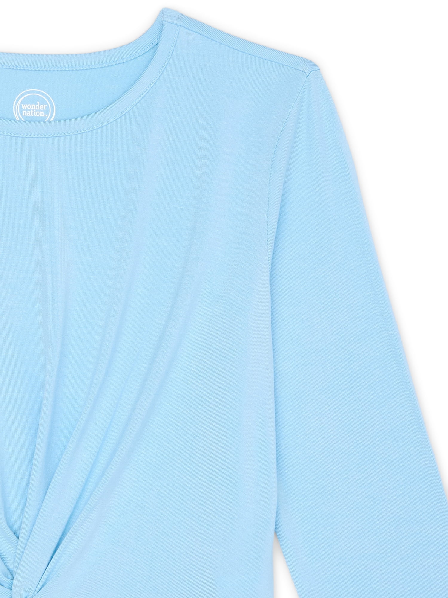 Wonder Nation Girls’ Twist Front Tee with Long Sleeves, Sizes 4-18 & Plus