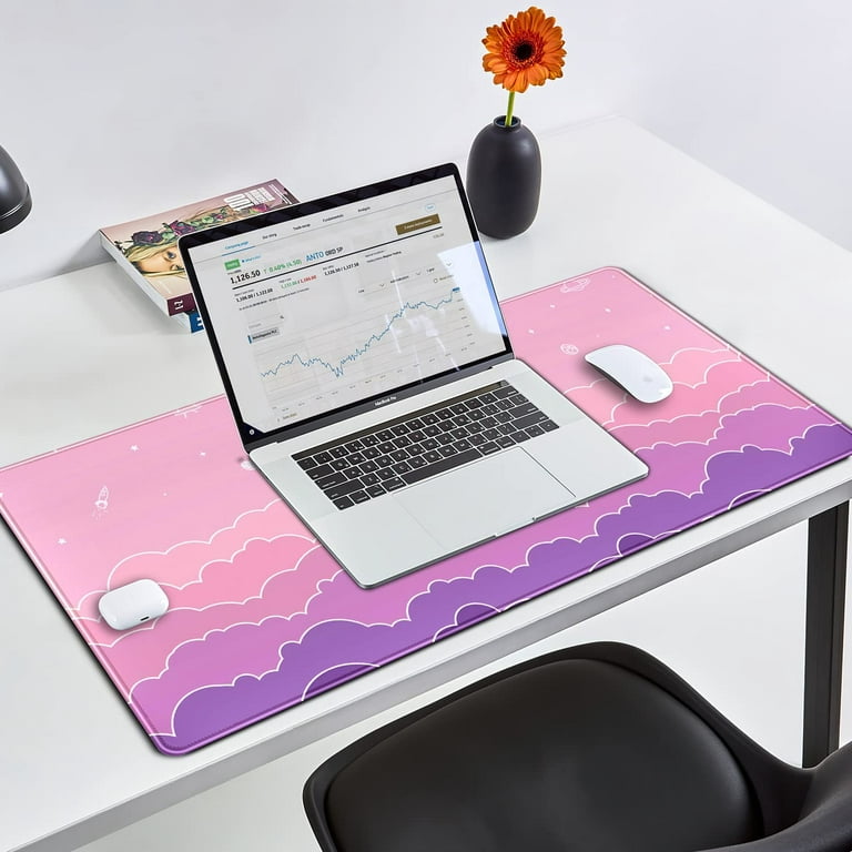 Kawaii Mouse Pad Desk Gaming Accessories Cute Clouds Xxl Mouse Pad Pink  Anime Office Decor Desk Mousepad Large, 31.5x15.7in Extended Keyboard  Mousepad For Desk Girl With Stitched Edges Non-Slip Rubber 