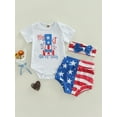thumbnail image 2 of Kiapeise 4th of July Outfits for Baby Boys Girls Short Sleeve Romper Tops Shorts Bow Headdress, 2 of 9