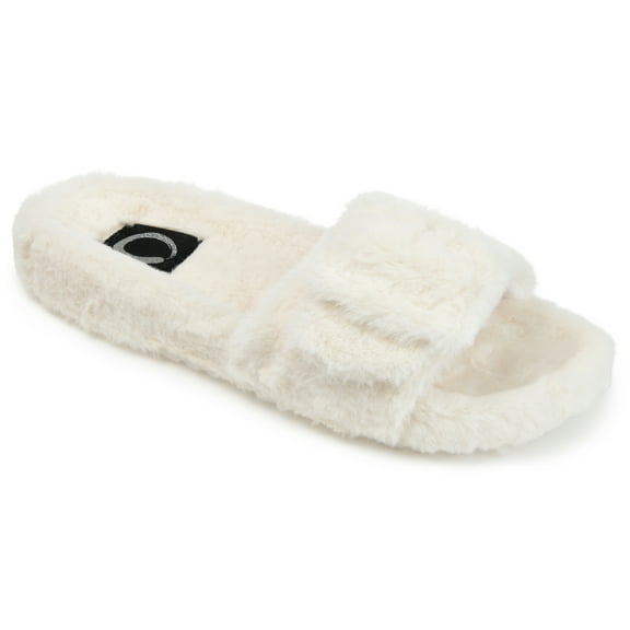 Journee Womens Shadow Open Toe Faux Fur Slippers