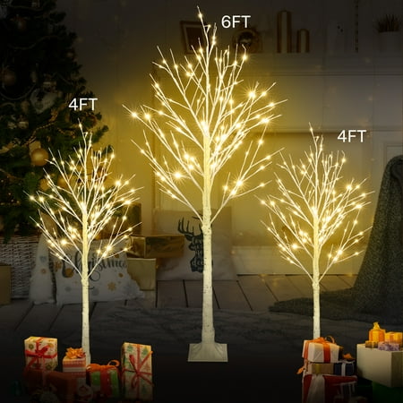 SYNGAR 4 Feet 4 Feet 6 Feet Birch Tree, Christmas Decoration Tree Sets 3 Pieces, LED Lighted Xmas Tree for Thanksgiving, Festival, Party, Indoor and Outdoor Use, Warm White